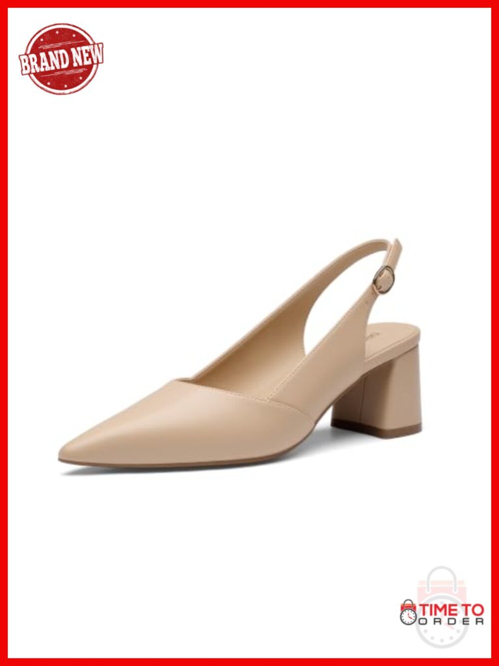 Faux Leather Slingback Chunky Heels Pointed Toe Work Pumps